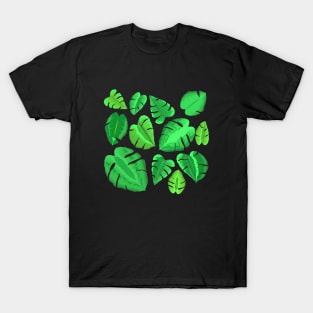 Monstera Plant Leaf Pattern (Black Background) T-Shirt